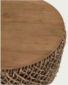 Set van 2 salontafels in massief teakhout en natuurlijke Yuda geweven bananenvezel - 60 x 60 x 42 cm/40 x 40 x 42 cm