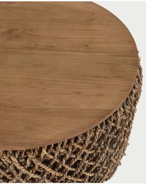 Set van 2 salontafels in massief teakhout en natuurlijke Yuda geweven bananenvezel - 60 x 60 x 42 cm/40 x 40 x 42 cm