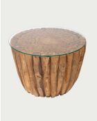 Massief houten salontafel met natuurlijk houten glazen blad - 70 x 70 x 45 cm
