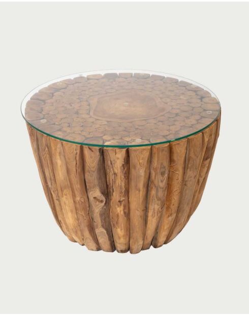 Massief houten salontafel met natuurlijk houten glazen blad - 70 x 70 x 45 cm