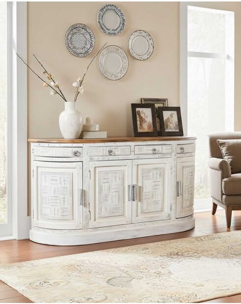 Credenza Argo in legno massello di mango bianco - 178 x 40 x 90 cm
