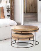 Table basse ronde gigogne en métal doré Marrakech - Grande table : 74 x 74 x 43 cm / Petite table : 58 x 58 x 29 cm