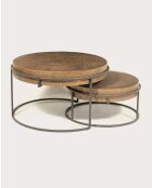 Table basse ronde gigogne en métal doré Marrakech - Grande table : 74 x 74 x 43 cm / Petite table : 58 x 58 x 29 cm