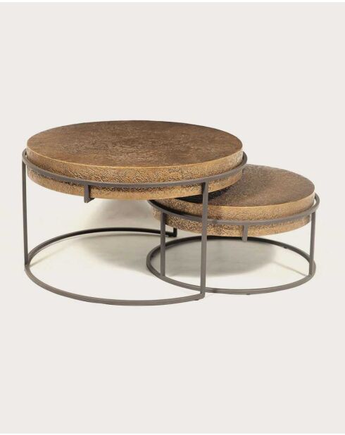 Table basse ronde gigogne en métal doré Marrakech - Grande table : 74 x 74 x 43 cm / Petite table : 58 x 58 x 29 cm