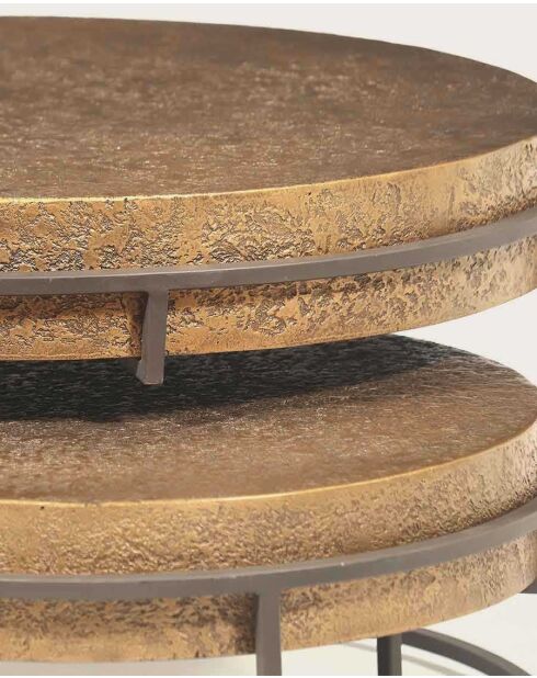 Table basse ronde gigogne en métal doré Marrakech - Grande table : 74 x 74 x 43 cm / Petite table : 58 x 58 x 29 cm