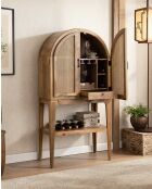 Meuble bar en bois massif de manguier avec cannage naturel Wine Cabinet - 80 x 42.5 x 163 cm