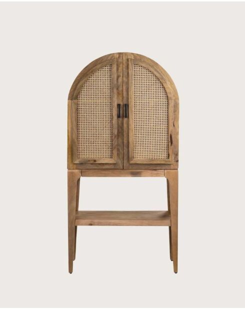 Meuble bar en bois massif de manguier avec cannage naturel Wine Cabinet - 80 x 42.5 x 163 cm