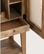 Meuble bar en bois massif de manguier avec cannage naturel Wine Cabinet - 80 x 42.5 x 163 cm