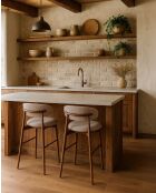 Sedia da bar Kerin in tessuto taupe con gambe in metallo - 52 x 52 x 95 cm