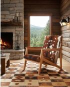 Fauteuil en teck et peau de chèvre Cow Boy marron - 67 x 80 x 77 cm