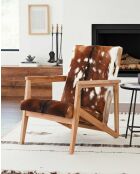 Fauteuil en teck et peau de chèvre Cow Boy marron - 67 x 80 x 77 cm