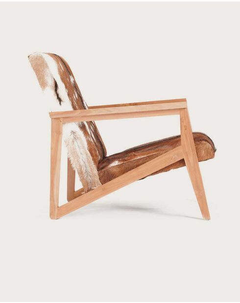 Fauteuil en teck et peau de chèvre Cow Boy marron - 67 x 80 x 77 cm