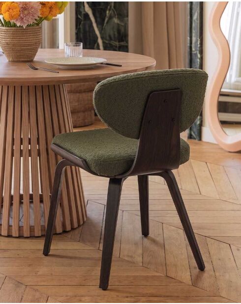 Lot de 2 chaise hele en tissu vert et pieds en bois - 49.5 x 57 x 76.5 cm