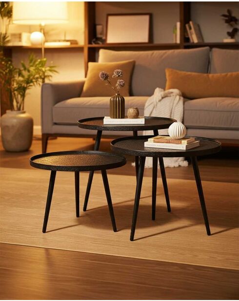 Table basse ronde gigogne en métal noir Soccoro - 54 x 54 x 47 cm