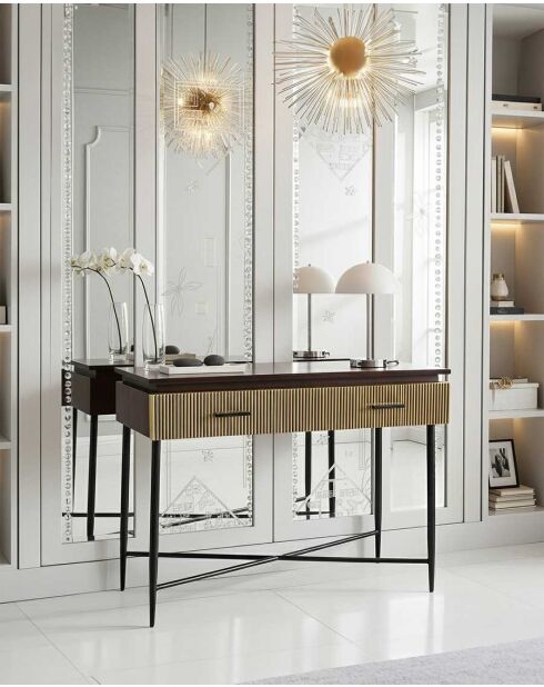 Console finition laiton vieilli Moon dorée - 90 x 40 x 76 cm