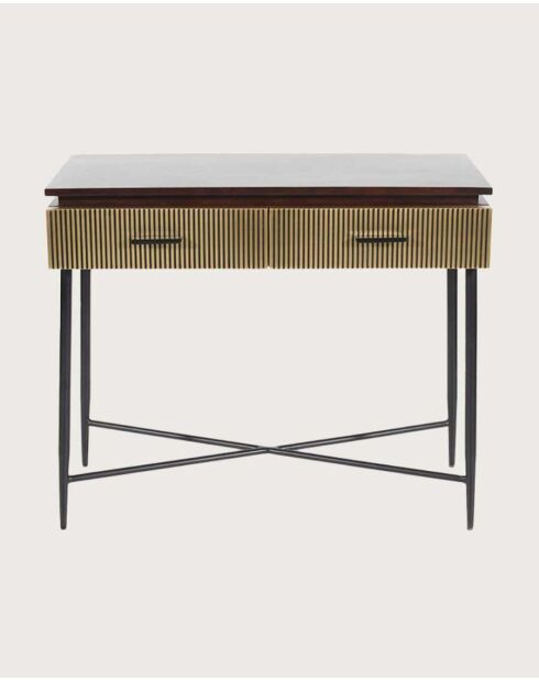 Console finition laiton vieilli Moon dorée - 90 x 40 x 76 cm