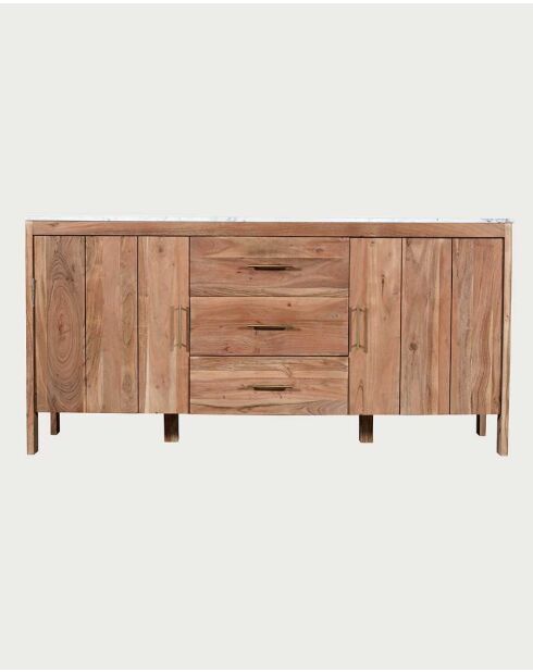 Buffet aus massivem Holz und natürlichem weißem Havena-Marmor - 175 x 45 x 85 cm
