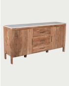 Buffet in legno massello e marmo bianco naturale Havena - 175 x 45 x 85 cm