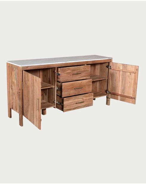 Buffet in legno massello e marmo bianco naturale Havena - 175 x 45 x 85 cm