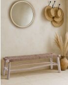 Banco Matra de teca natural y ramas de jacinto acuático, 150 x 35 x 45 cm
