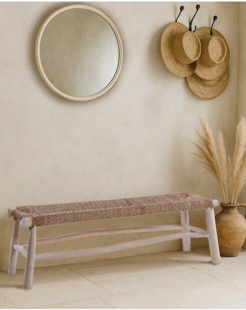 Banc en branches de teck et de jacinthe d'eau Matra naturel - 150 x 35 x 45 cm