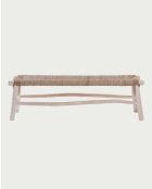Banco Matra de teca natural y ramas de jacinto acuático, 150 x 35 x 45 cm