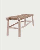 Banco Matra de teca natural y ramas de jacinto acuático, 150 x 35 x 45 cm
