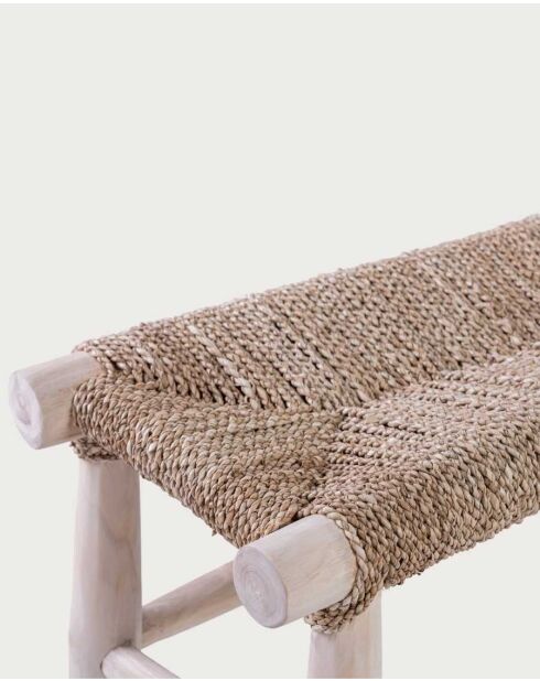 Banco Matra de teca natural y ramas de jacinto acuático, 150 x 35 x 45 cm