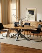 Tavolo da pranzo ovale, piano in mango a spina di pesce e base a stella in metallo Apogee marrone e nero, 220 x 100 x 76 cm