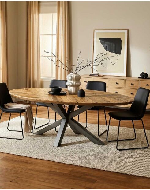Tavolo da pranzo ovale, piano in mango a spina di pesce e base a stella in metallo Apogee marrone e nero, 220 x 100 x 76 cm
