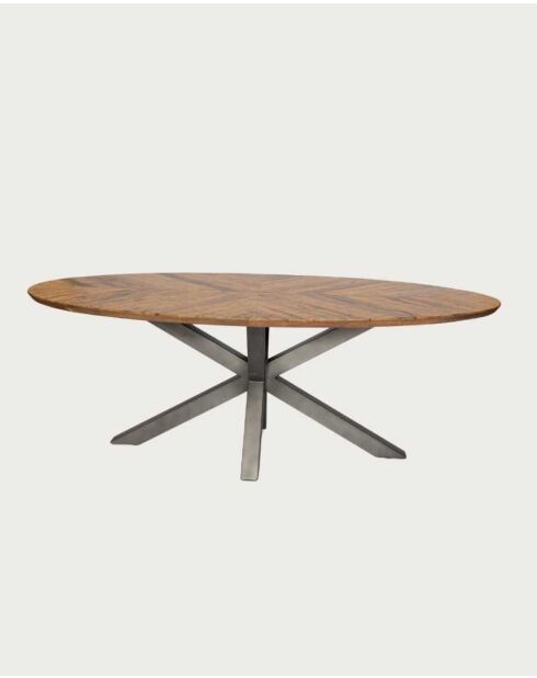 Tavolo da pranzo ovale, piano in mango a spina di pesce e base a stella in metallo Apogee marrone e nero, 220 x 100 x 76 cm