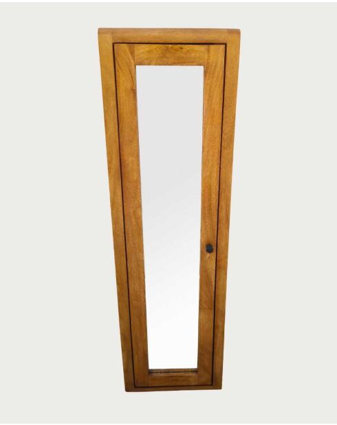 Colonna pensile con specchio in legno massello di mango Palo naturale - 40 x 25 x 140 cm