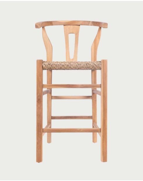 Chaise de bar en teck et corde tressé Soren naturelle - 45 x 50 x 98 cm