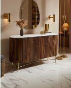 Enfilade en bois massif avec plateau en marbre blanc Céline naturelle - 145 x 45 x 85 cm