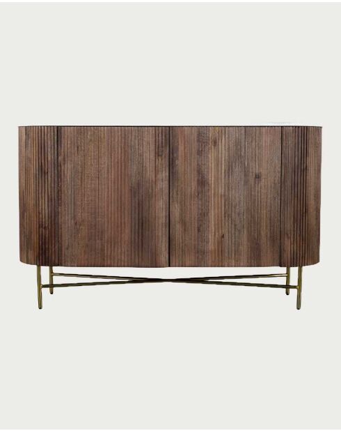 Aparador de madera maciza con tapa de mármol blanco Céline natural - 145 x 45 x 85 cm
