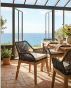 Stuhl aus massivem Teakholz und natürlichem Seil in Santorin-Grau - 57 x 66 x 80 cm