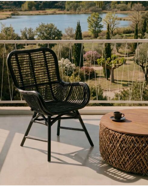 Fauteuil en rotin synthétique noir Sapporo - 62 x 62 x 93 cm