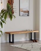 Banco de madera maciza Suar Dempo natural y negro - 200 x 35 x 40 cm