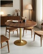Ronde eettafel in massief hout en gouden tulpenvoet D110 cm 6 pers Praag bruin - 110 x 110 x 76 cm