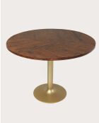 Ronde eettafel in massief hout en gouden tulpenvoet D110 cm 6 pers Praag bruin - 110 x 110 x 76 cm