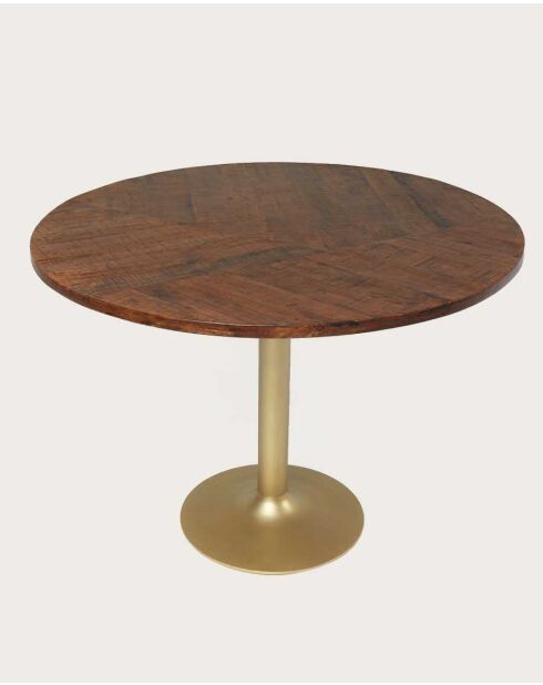Ronde eettafel in massief hout en gouden tulpenvoet D110 cm 6 pers Praag bruin - 110 x 110 x 76 cm