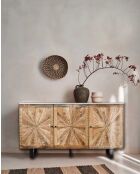 Sideboard aus massivem Holz und weißem Marmor Sunet natural - 160 x 40 x 85 cm
