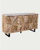 Sideboard aus massivem Holz und weißem Marmor Sunet natural - 160 x 40 x 85 cm