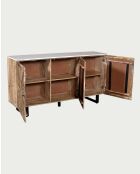 Sideboard aus massivem Holz und weißem Marmor Sunet natural - 160 x 40 x 85 cm
