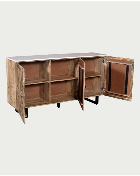 Sideboard aus massivem Holz und weißem Marmor Sunet natural - 160 x 40 x 85 cm