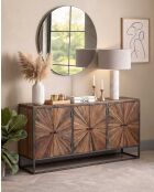 Credenza in legno di mango intagliato, mandala marrone - 160 x 45 x 90 cm