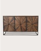 Credenza in legno di mango intagliato, mandala marrone - 160 x 45 x 90 cm