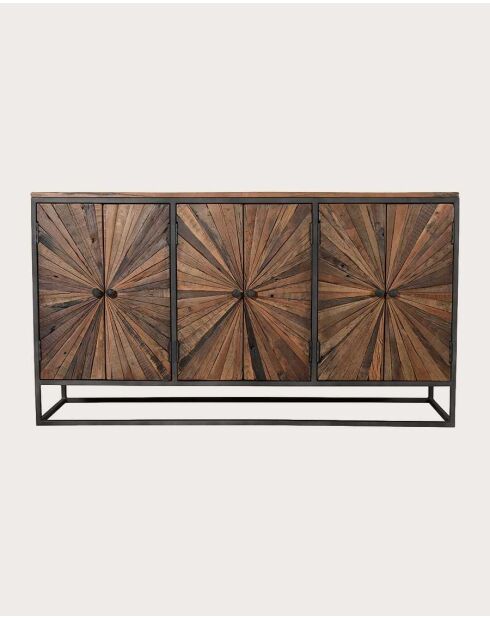 Credenza in legno di mango intagliato, mandala marrone - 160 x 45 x 90 cm