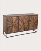 Credenza in legno di mango intagliato, mandala marrone - 160 x 45 x 90 cm