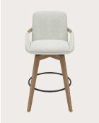 Chaise de bar en tissu bouclette et pieds en bois Saly blanche - 49.5 x 55 x 94.5 cm
